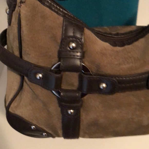 Wilsons Suede Leather Shoulder Handbag Brown Green - Picture 4 of 8